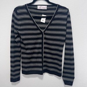 Debra C Beverly Hills Black and White Striped Cashmere Cardigan Size Small
